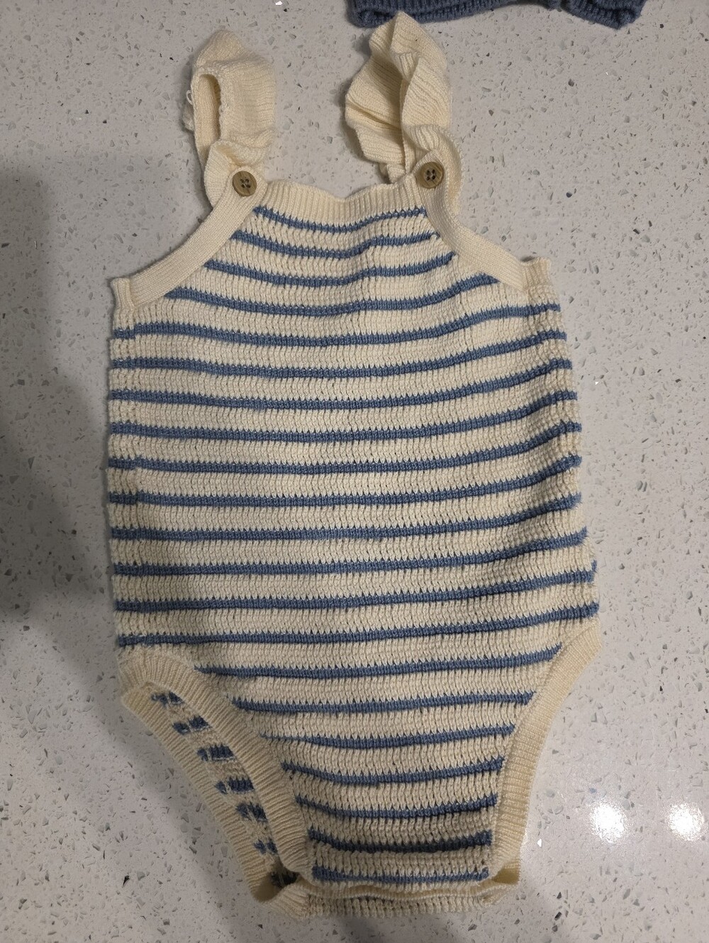 Cream & Blue Striped Knit One-Piece for Kids